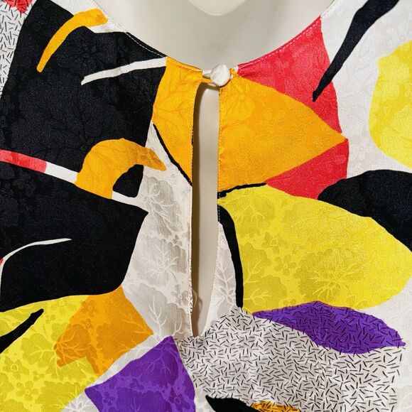 Women's THE SILK FARM Abstract Colorful Print Top Tunic Blouse sz 12 100% Silk - Picture 5 of 6